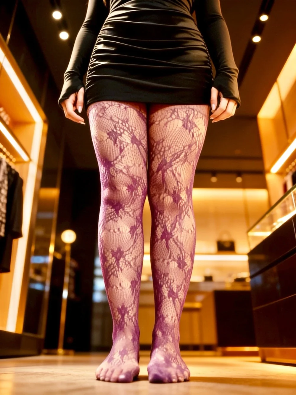 Purple Lace Pattern Fashion Tights - Women Accessories
